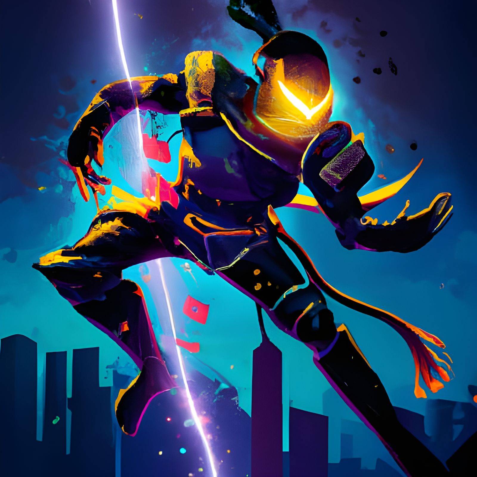 Cyberpunk Ninja with Energy Sword in Comic Art Style