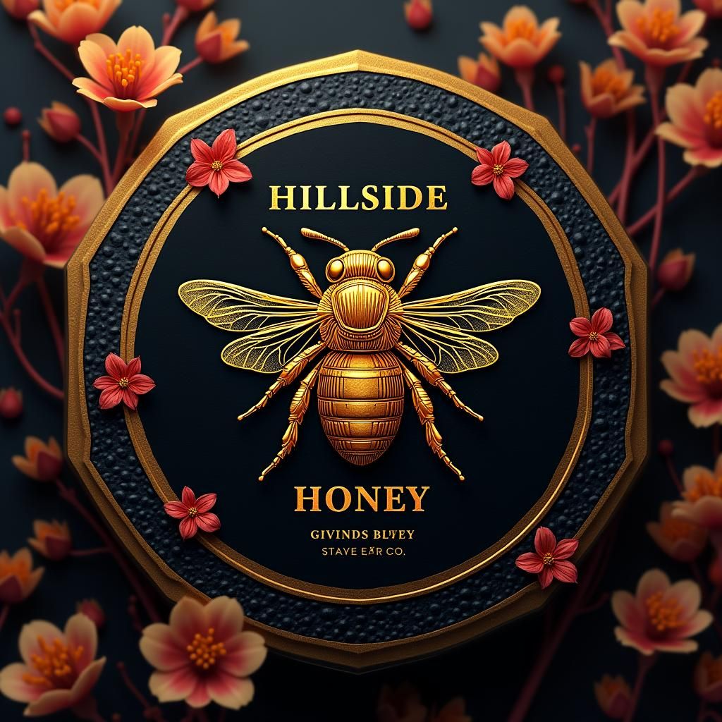 Stylized Bee Honey Label in Fantasy Art Style