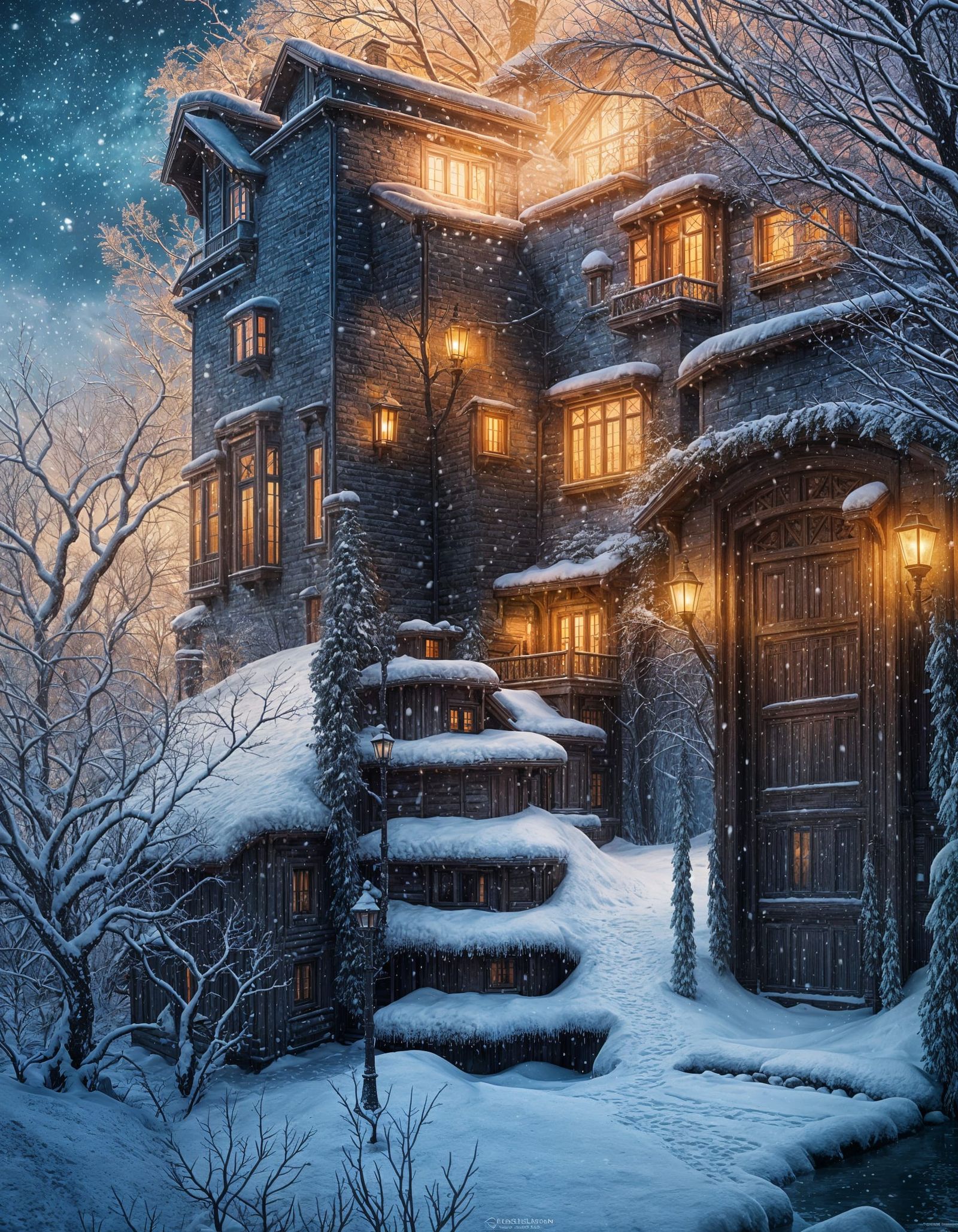 Hyperrealistic Winter House in Snowy Wonderland