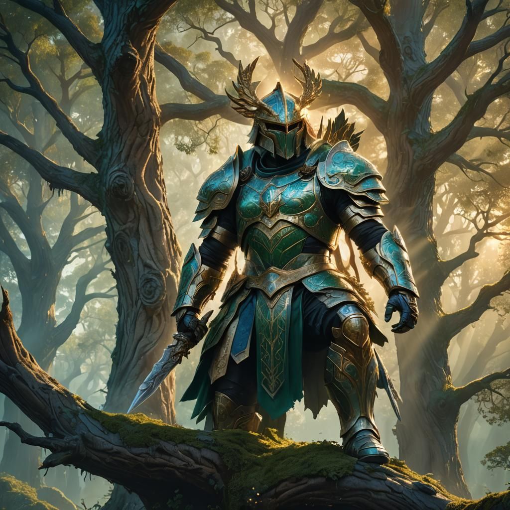 Majestic Warrior on Ancient Tree: Fantasy Concept Art