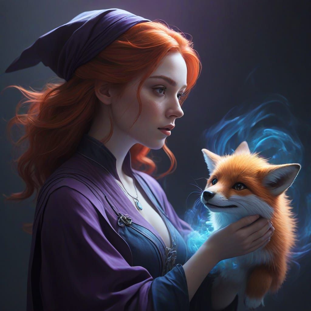 Ethereal Witch Interacts with Ghostly Fox Familiar in Moody ...