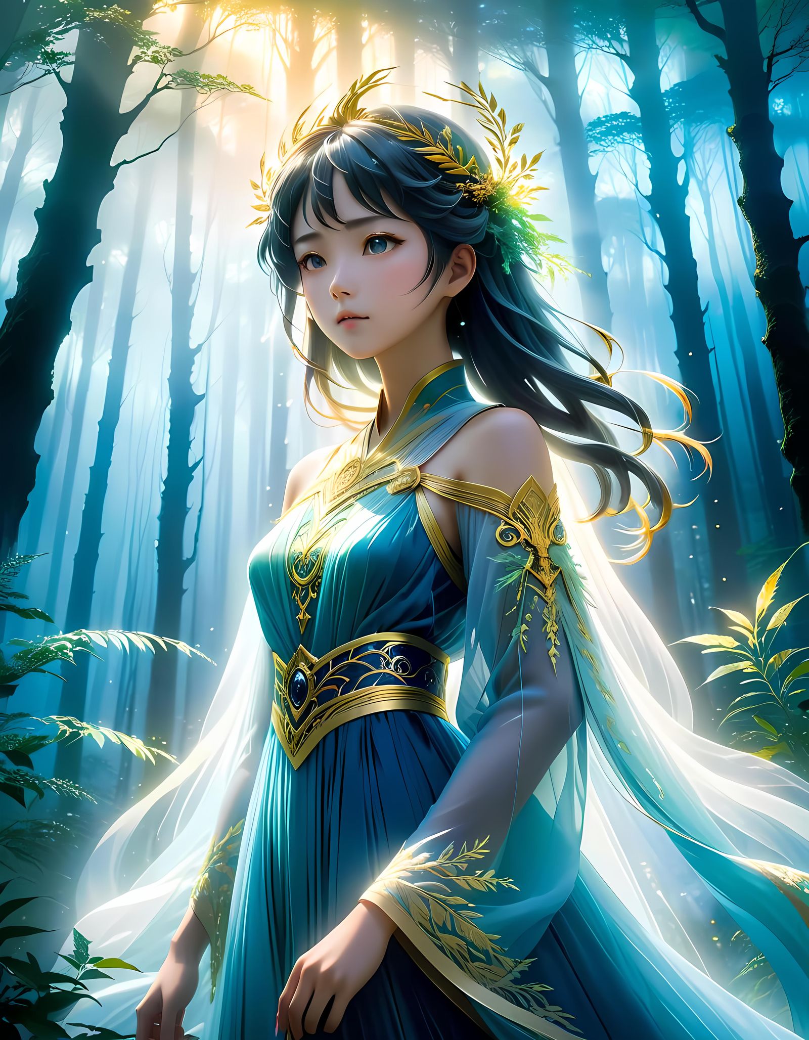 Goddess in Mystical Forest: Anime-Inspired Portrait