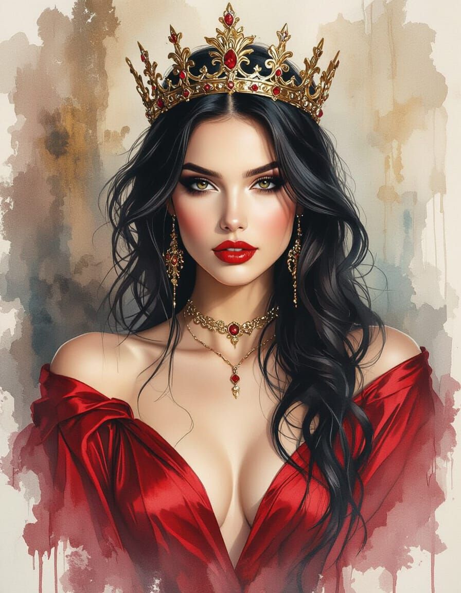 Goth Queen in Watercolor, Richly Detailed