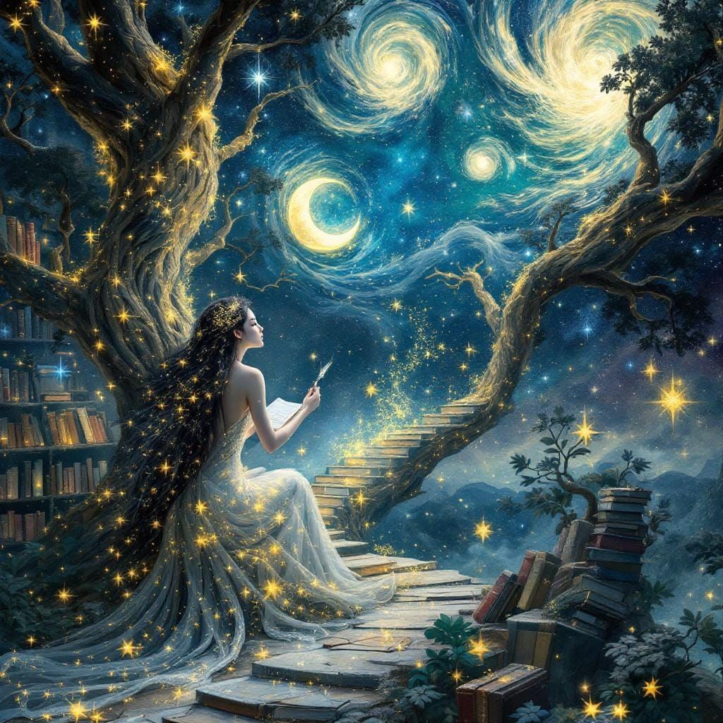 Celestial Librarian in Cosmic Tree Library