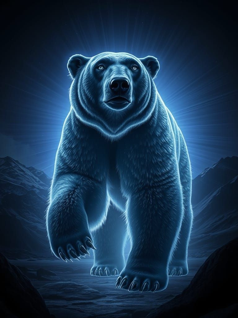 Surreal Black Polar Bear with Glowing Aura