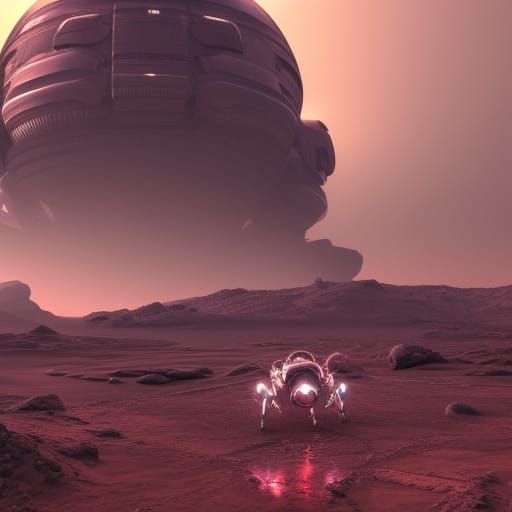 Cyberpunk Martian Highway with Epic Creatures