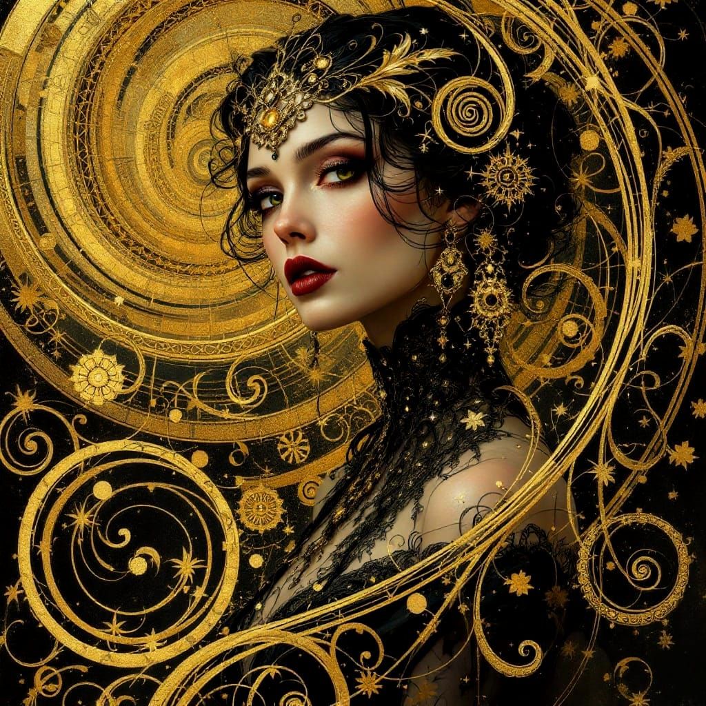 Elegant Gothic Woman in Baroque Gold Splendor
