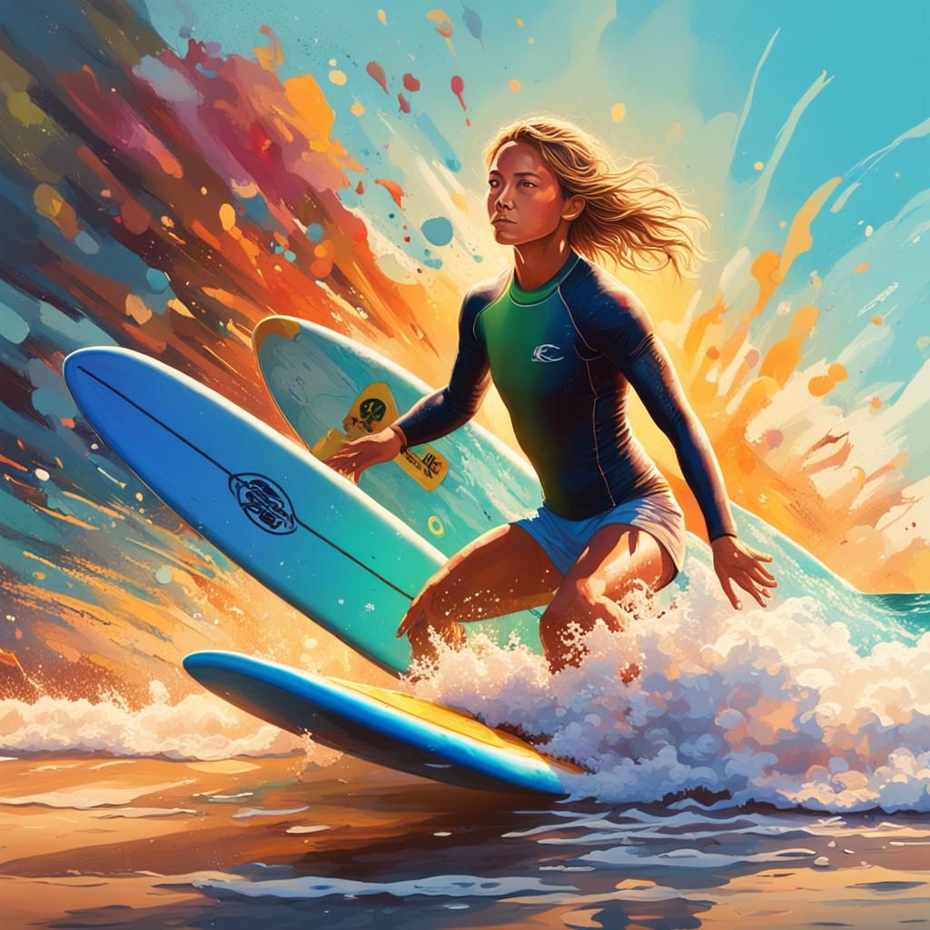 Hyperrealistic Surfer Girl at the Beach