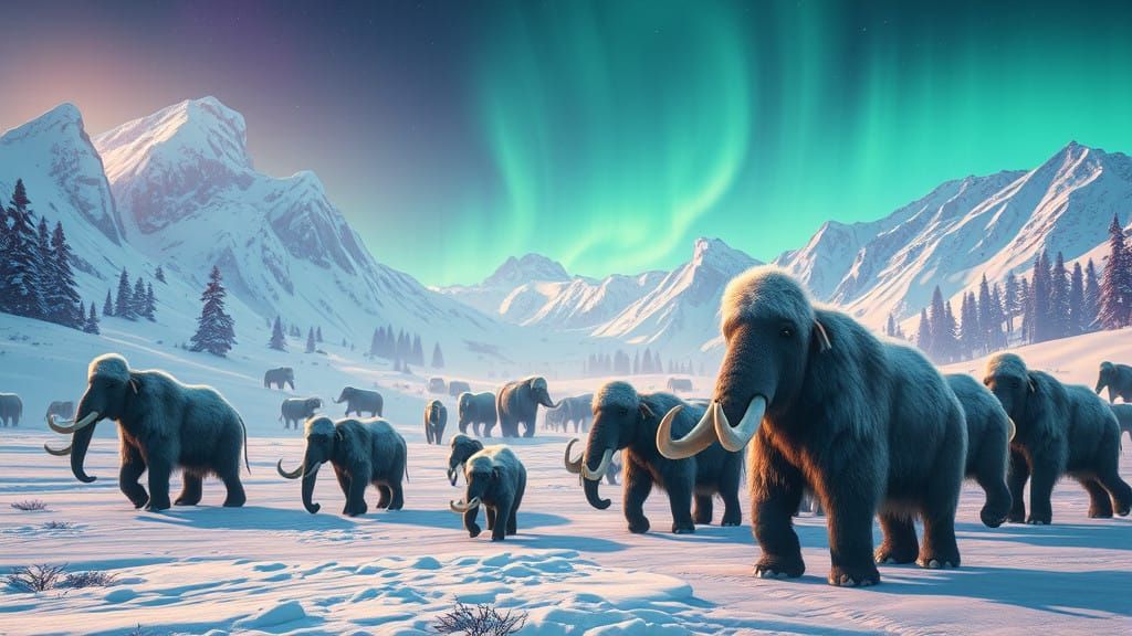 Majestic Woolly Mammoths Roam a Fantastical Winter Wonderlan...