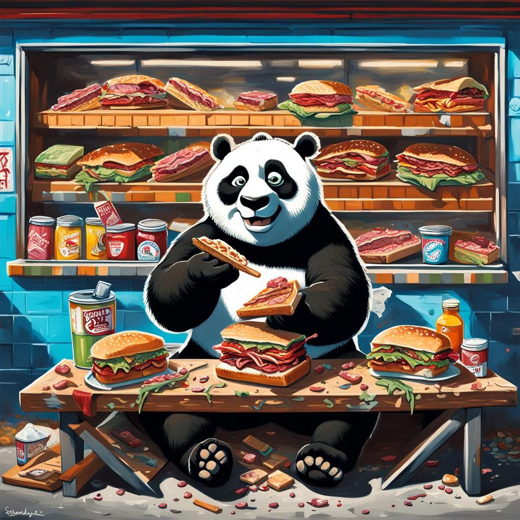 Kung Fu Panda Eats Pastrami: Graffiti Art Style