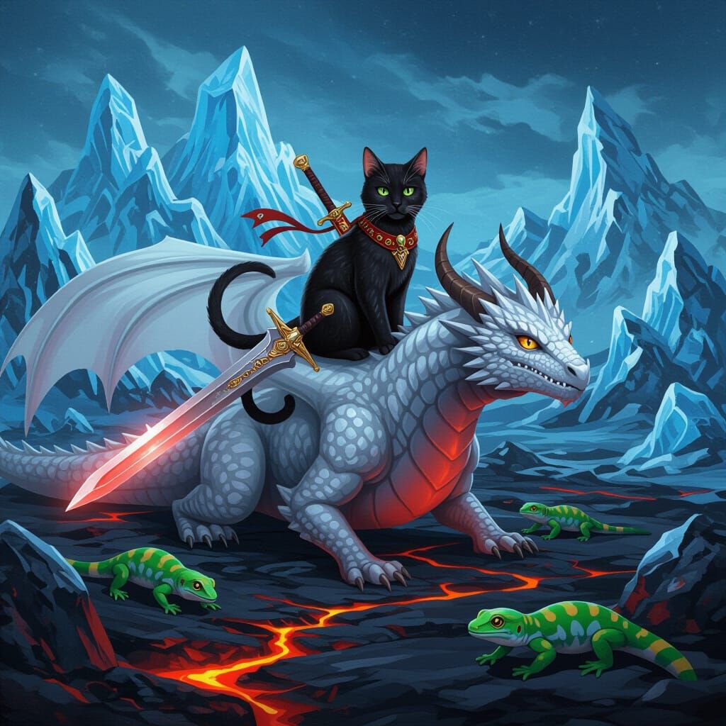 Arctic Dragon and Cat Ready for War
