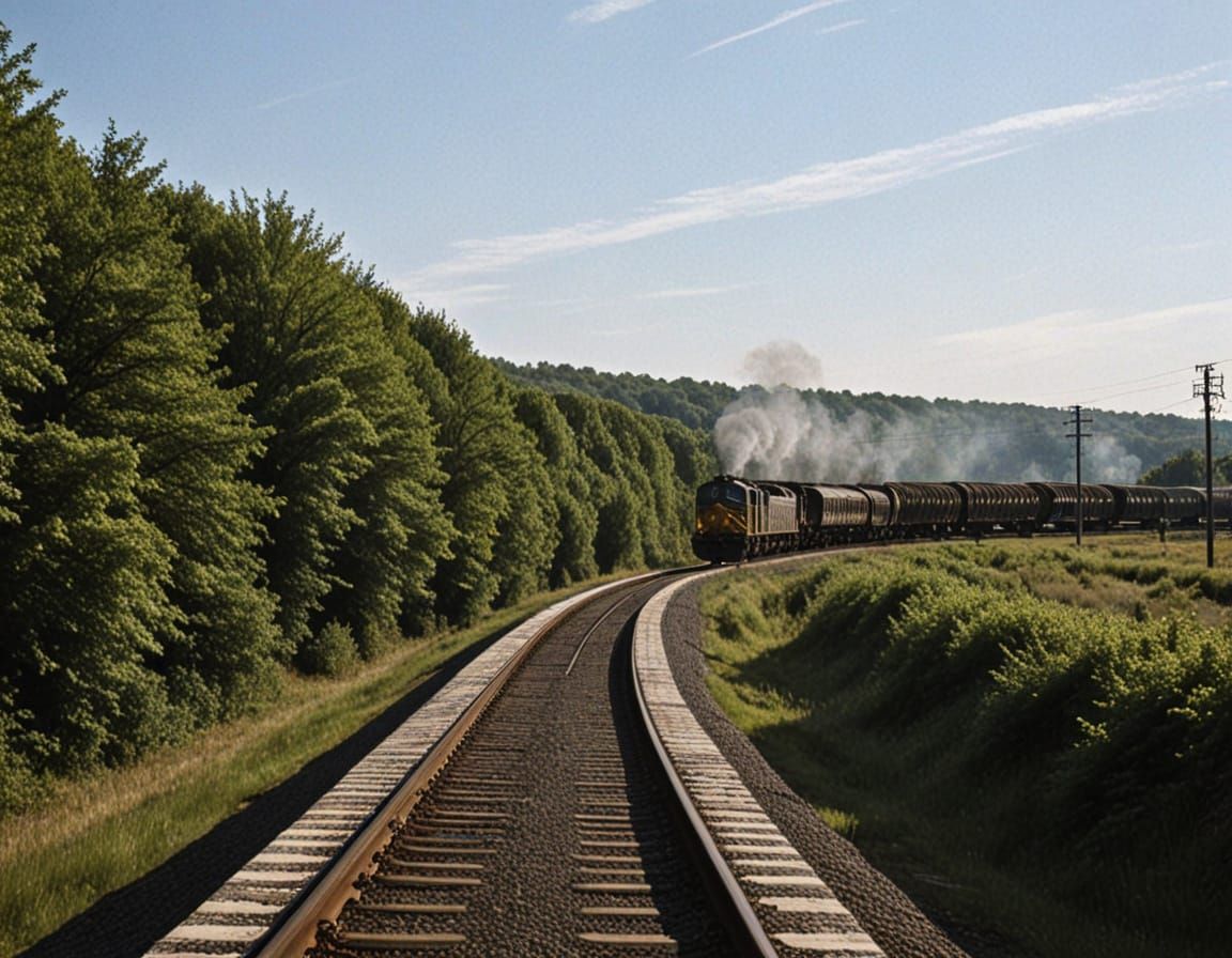 Hyperdetailed Charcoal Drawing of a Dark, Tree-Lined Railway