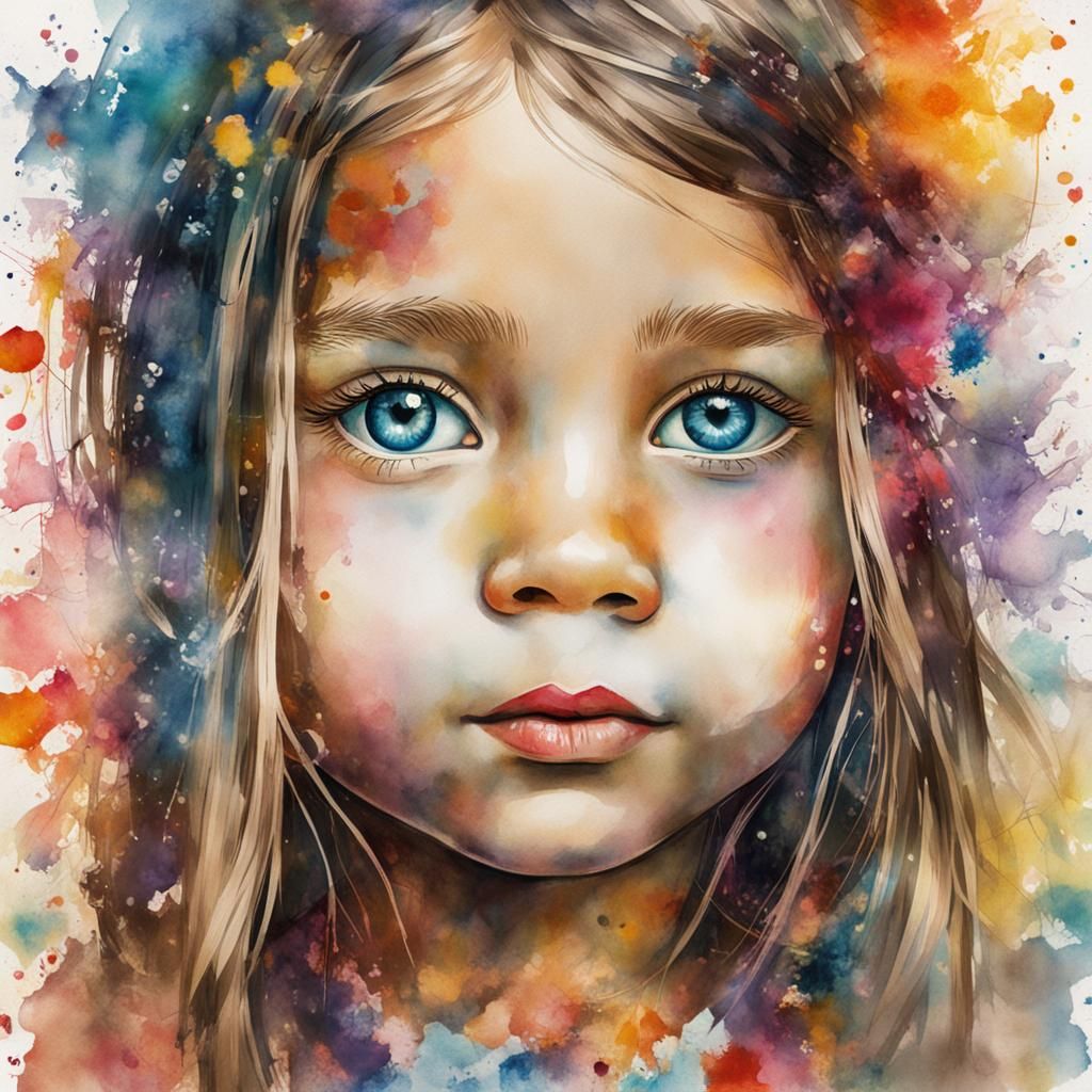 Fairytale Watercolor Portrait of a Six-Year-Old Girl