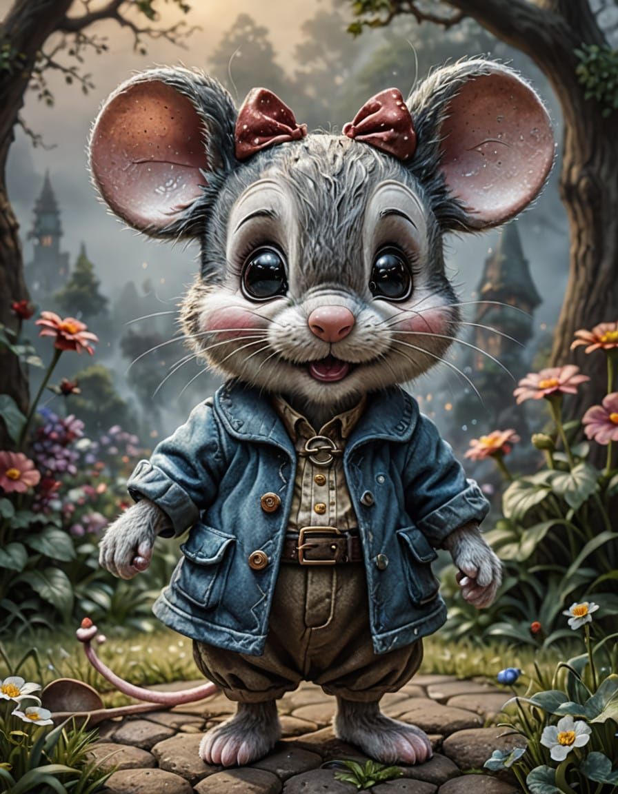 Whimsical Miniature Mouse in Ethereal Fantasy Scene