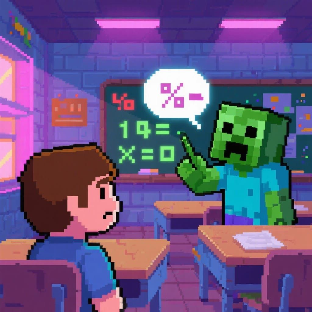 Minecraft Pixel Art: Steve Corrects Confused Creeper's Math