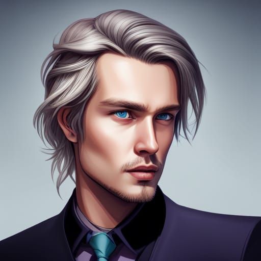 Handsome Anime Man with Blonde Hair, 3D Render