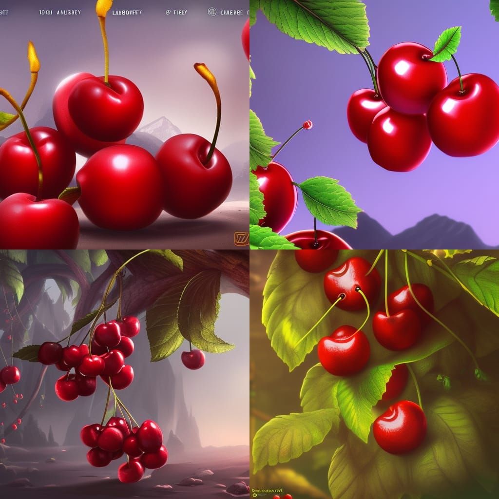 Ripe Cherries Matte Painting in Unreal Engine Style