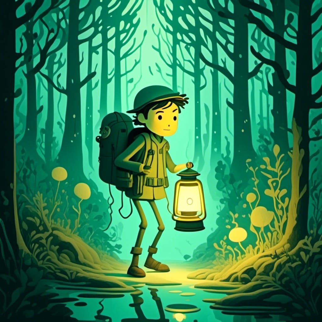 Survivor in Foggy Forest with Lantern