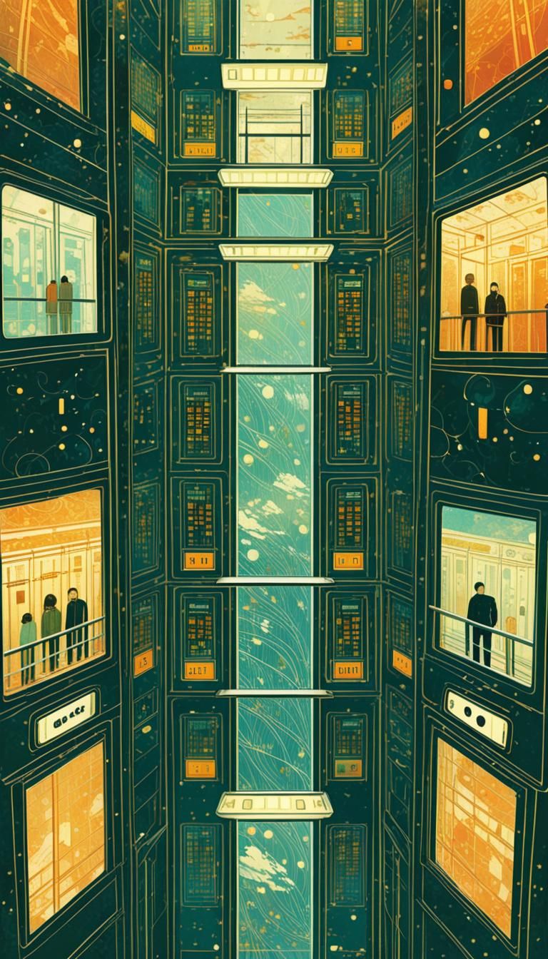 Surreal Elevator Illustration: Digital Art Fusion