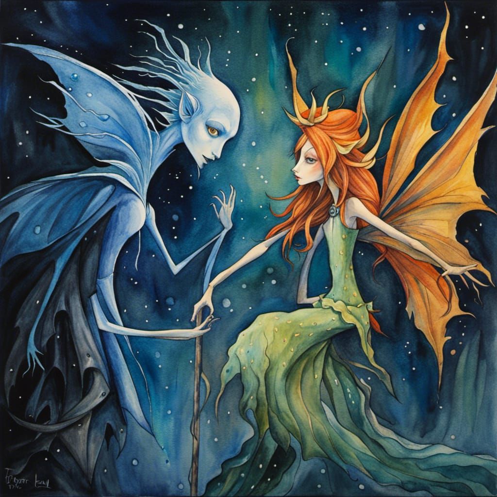 Shadow Protectors: Watercolor Goblin and Fairy Tale Scene