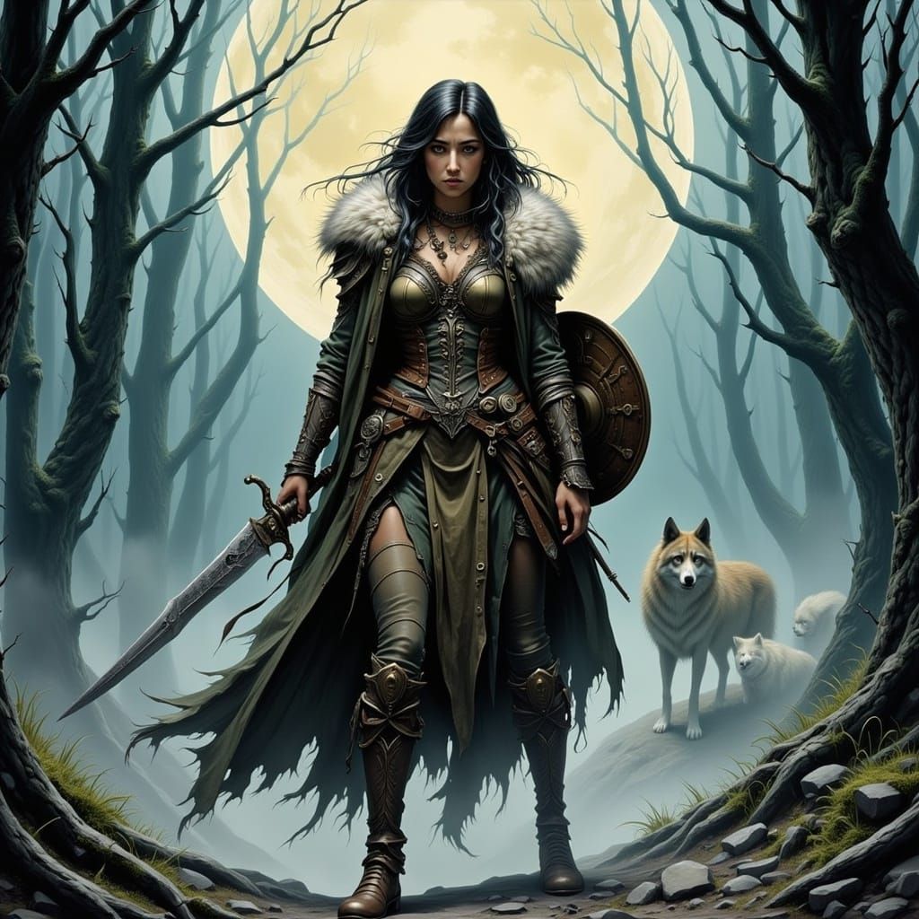 Wolf Warrioress in Dynamic Fantasy Art Style