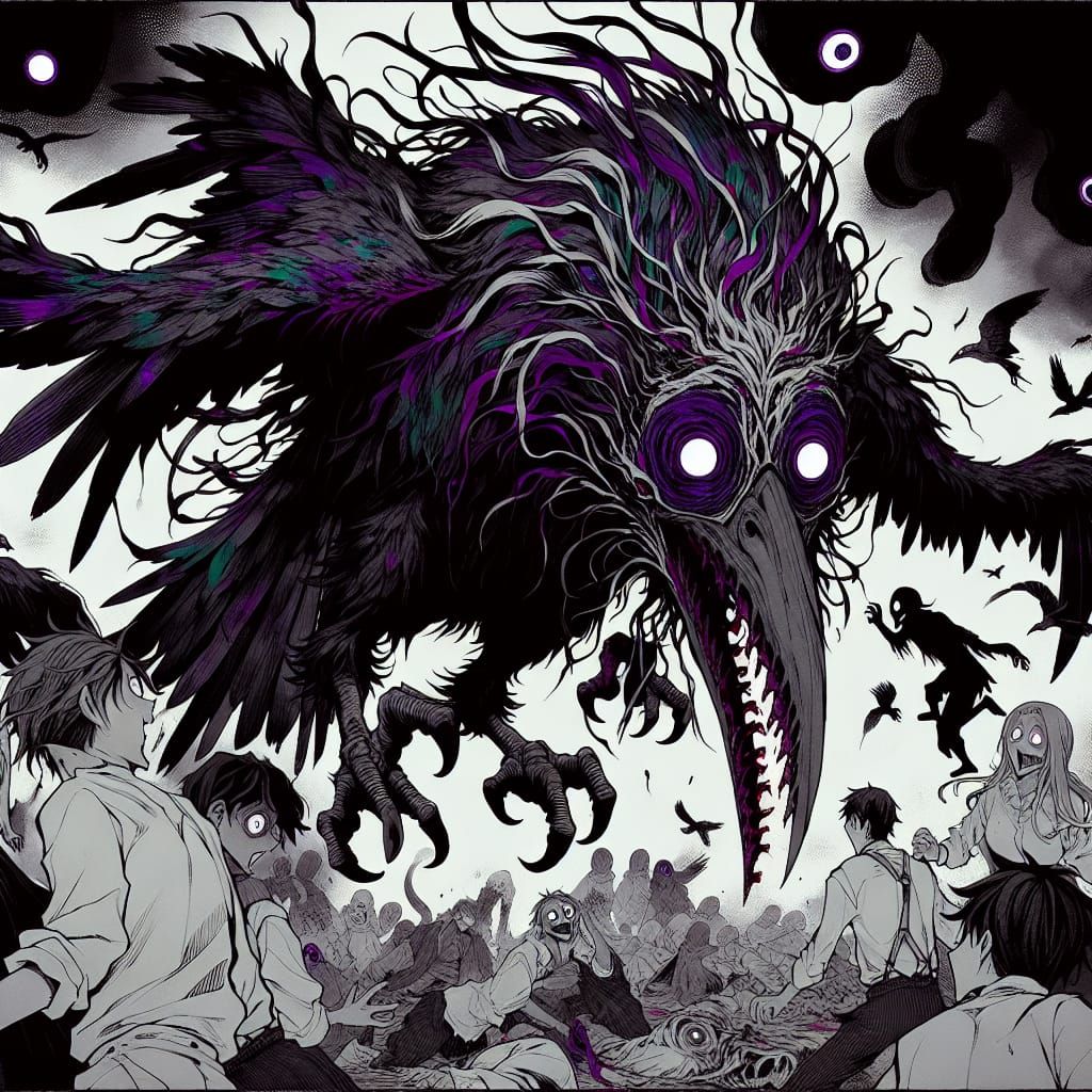 Terrifying Lovecraftian Bird-Beast in Anime Style
