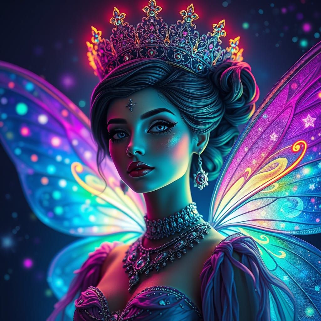 Glowing Libélula Queen Under Starry Night Sky