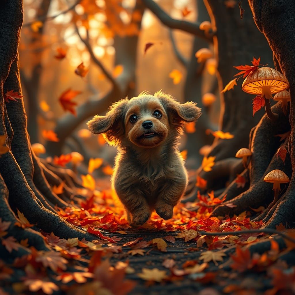 Dachshund Puppy's Autumn Dance in Enchanted Forest