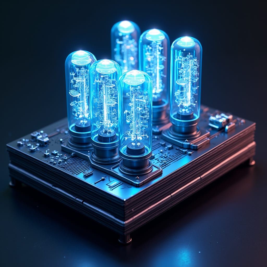 Retro-Futuristic GUI with Nixie Tubes and Neon Accents