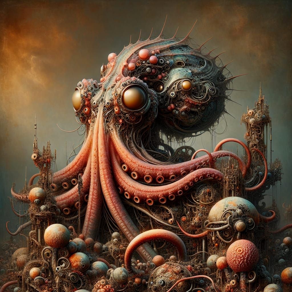 Ethereal Biopunk Octopus in Baroque Chiaroscuro
