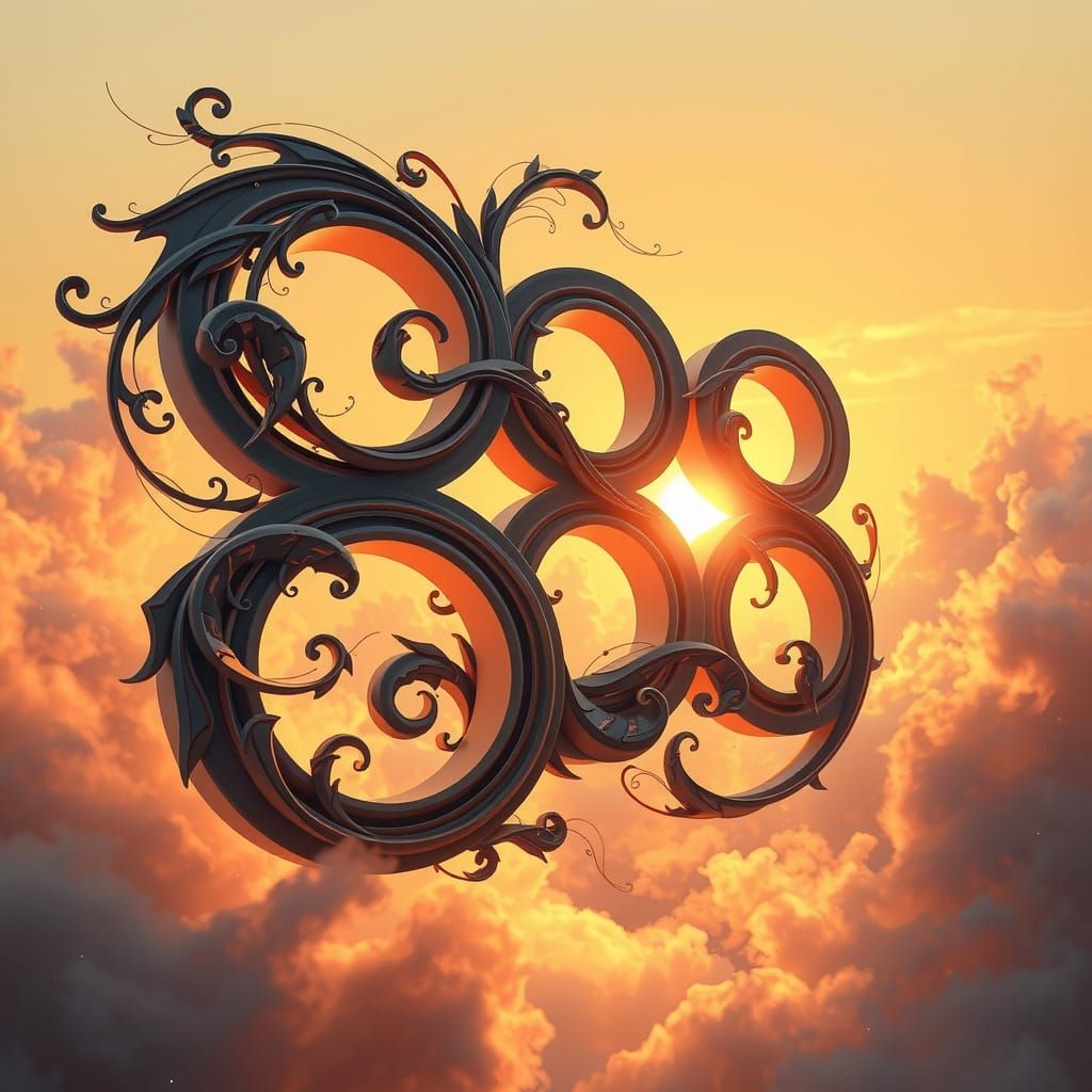 Ethereal 3D Number 888 in Dreamy, Art Nouveau-Inspired Scene