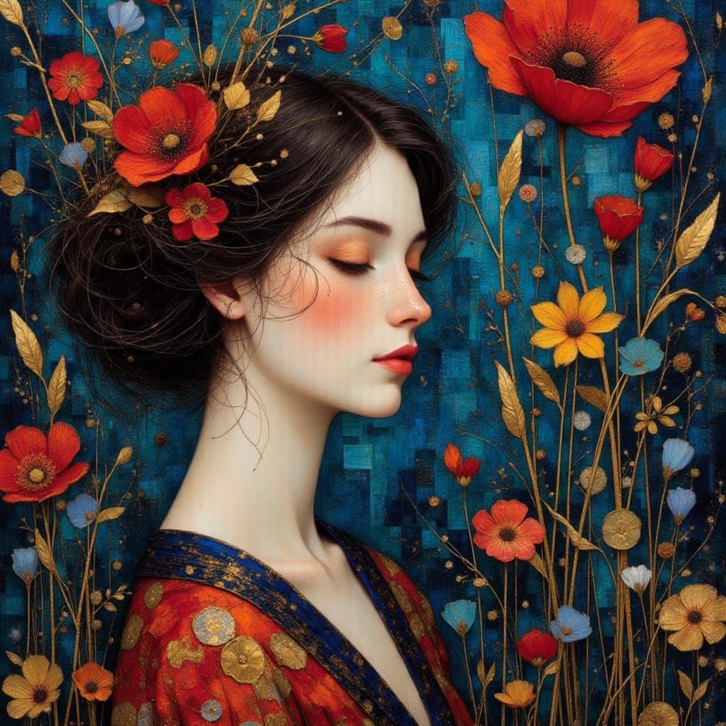 Nature Goddess in Klimt Style with Rich Hues