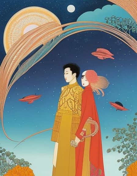 Lovers Embrace in Illustrative Style