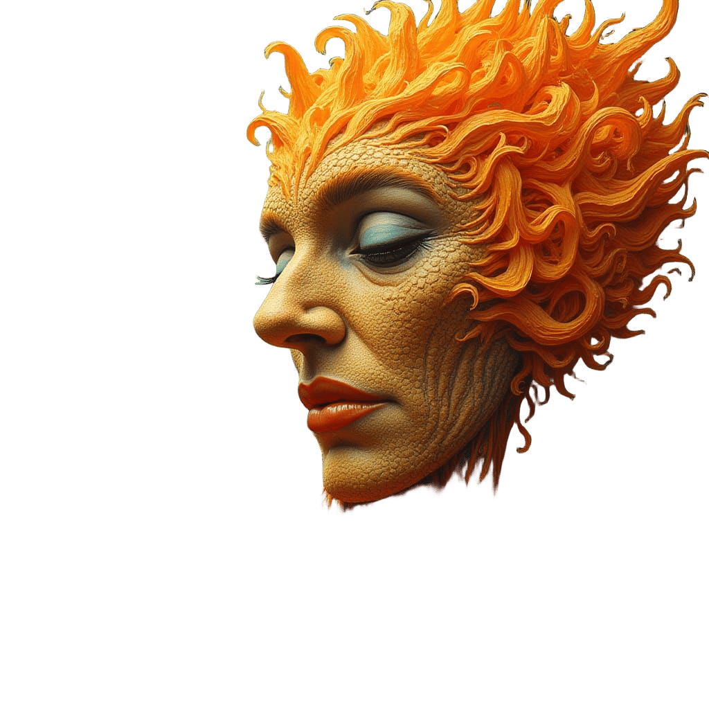Surrealist Figure Made of Swirling Orange Rinds in a Dreamli...
