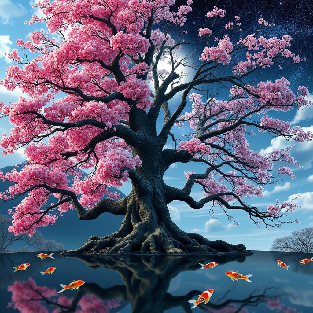 Ancient Tree of Day and Night in WLOP Style