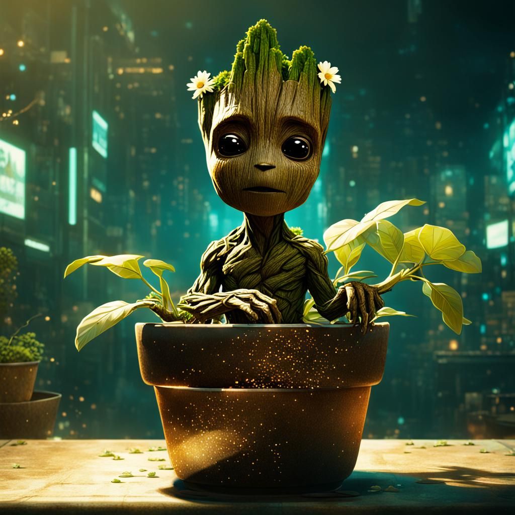 Baby Groot in Flowerpot: Sinister Ethereal Art