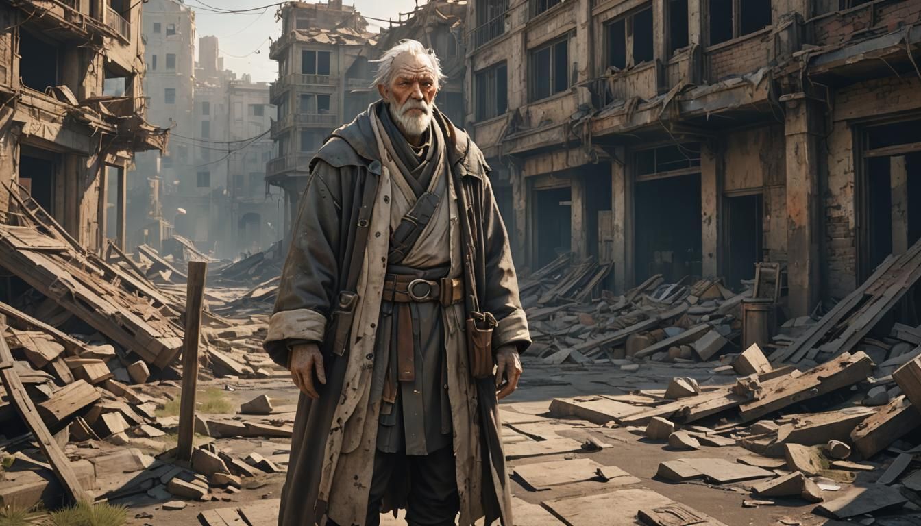Post-Apocalyptic Old Man in Anime Style