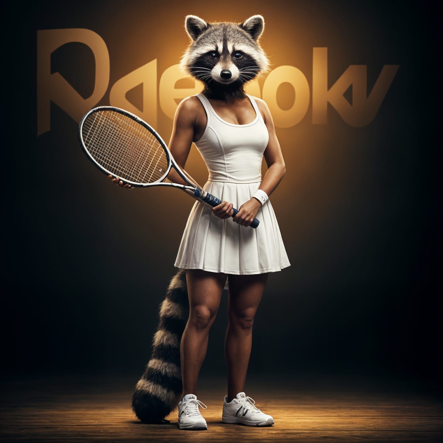 Raccoon Tennis Star Posing for Magazine Cover