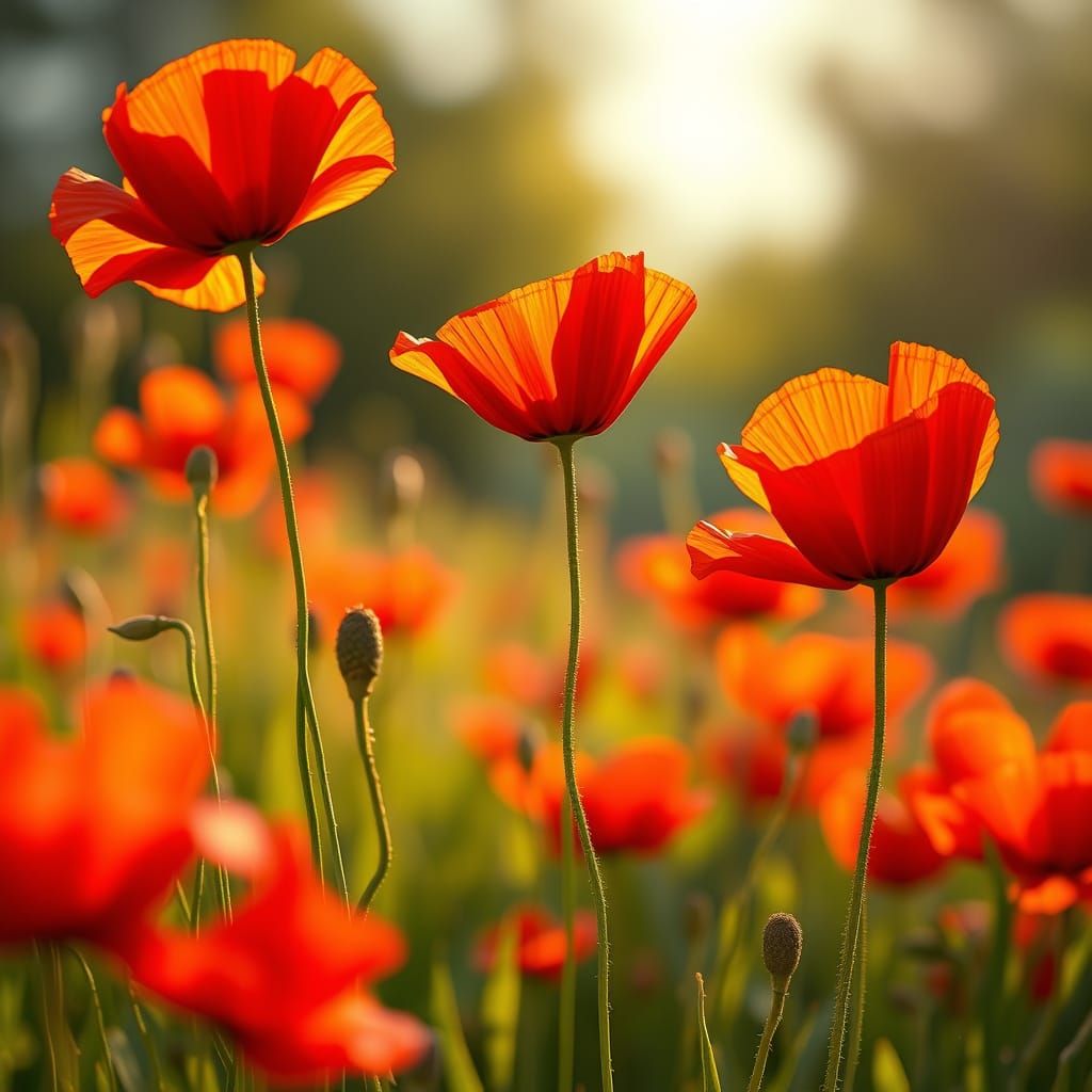 Poppy Field Impressionistic Landscape