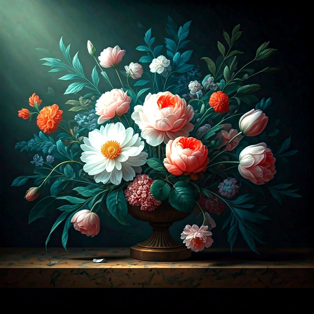 Ethereal Floral Still Life in Baroque Style