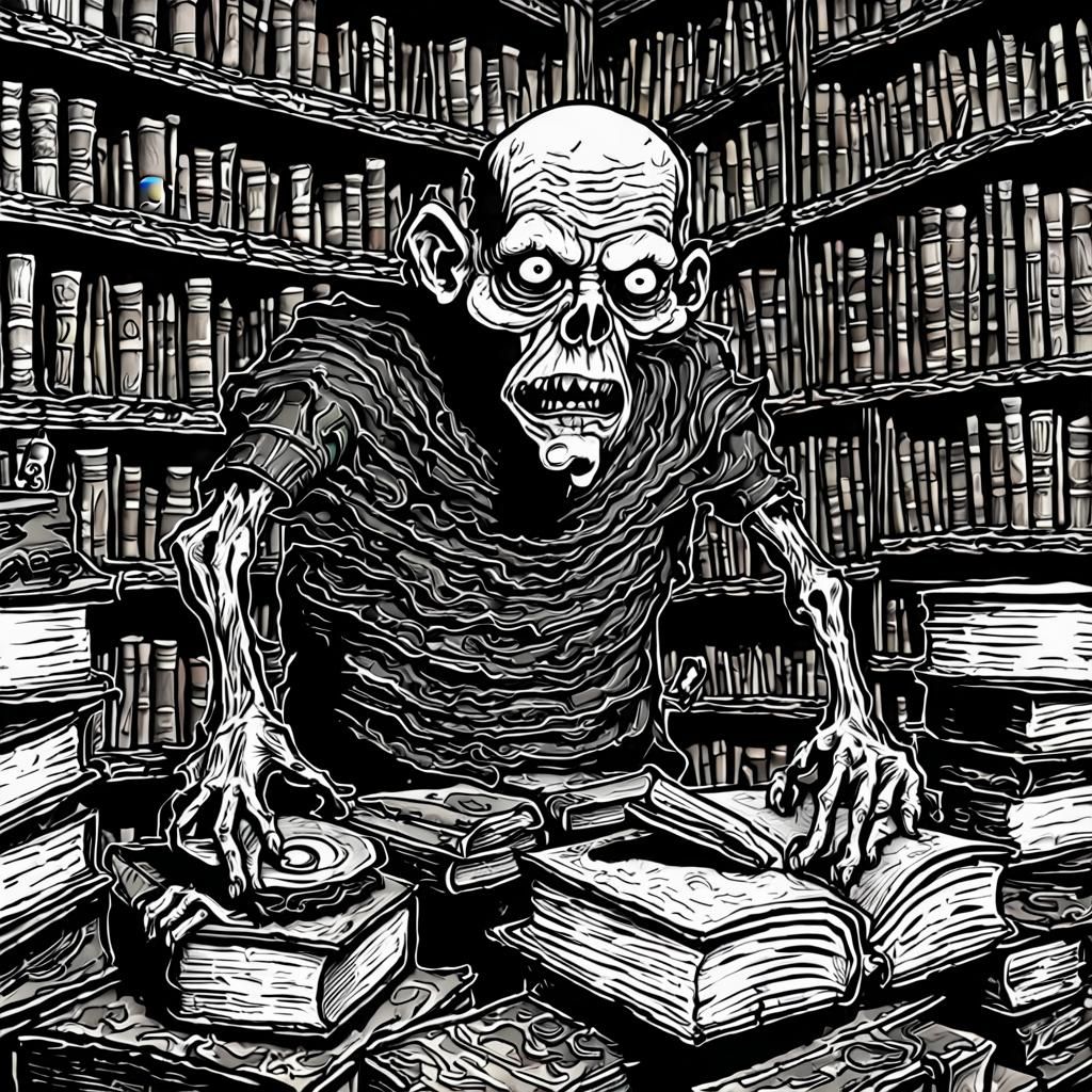 Zombie Librarian in Art Brut Style