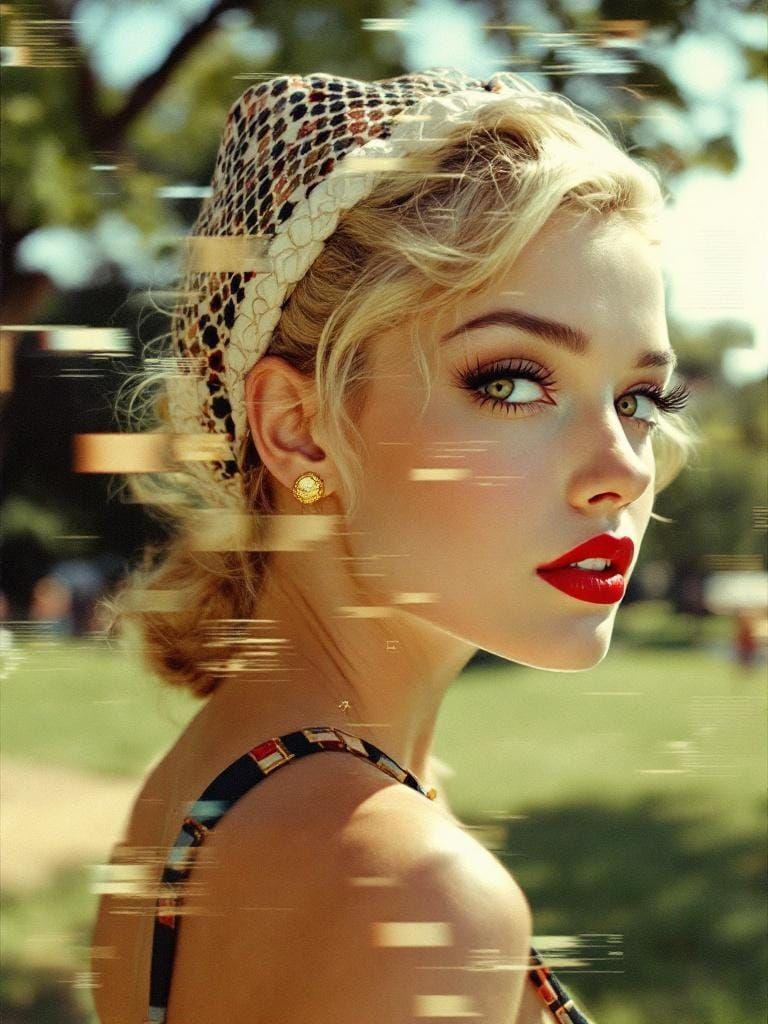 1950s Pin-Up with Glitch Art and Distorted Typography