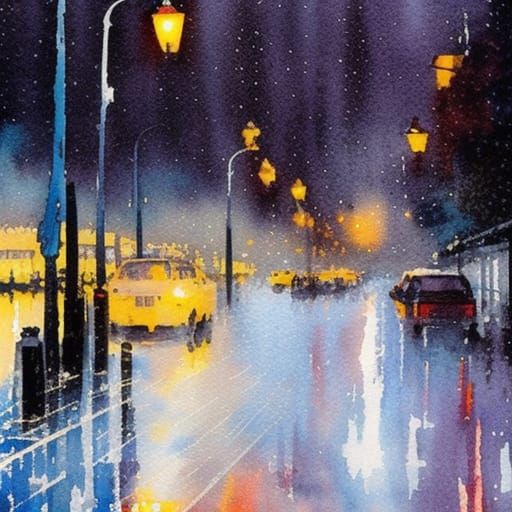 Rainy Night in Georgia: Watercolor and Ink