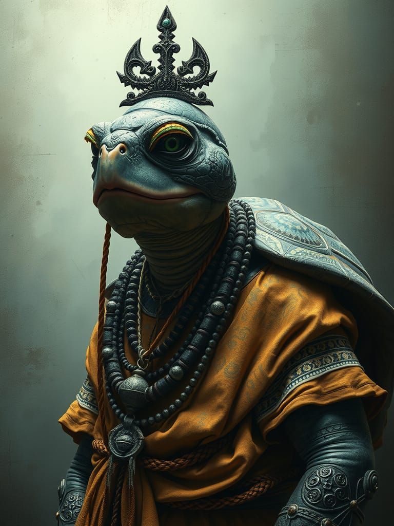 Mystical Turtle Humanoid in Neo-Primitivism Style