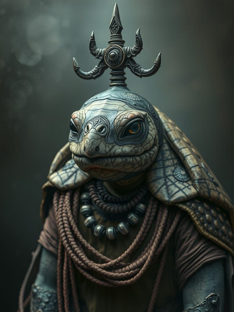 Mystical Turtle Humanoid in Neo-Primitive Style