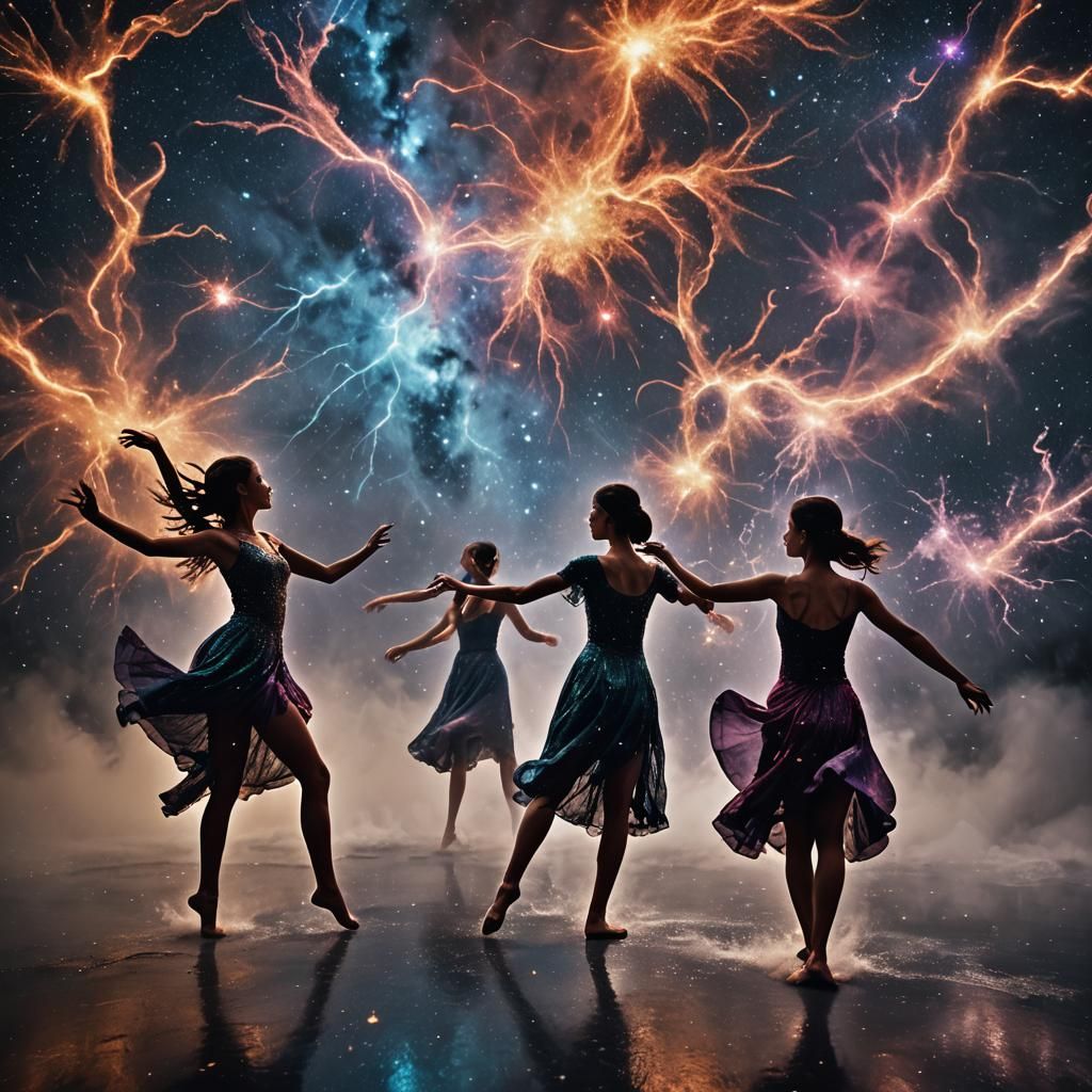 Celestial Dancers in Nebula Nocturne: A Cosmic Ballet