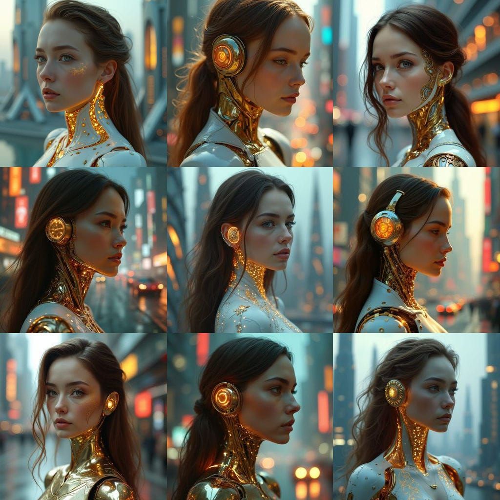 Cybernetic Goddess in Golden Hues