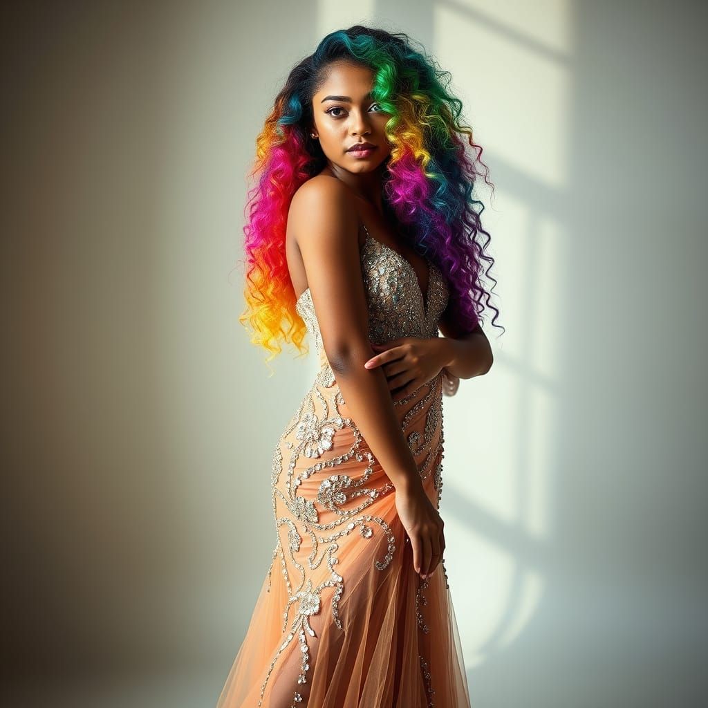 Elegant Woman in Sparkling Glitter Dress