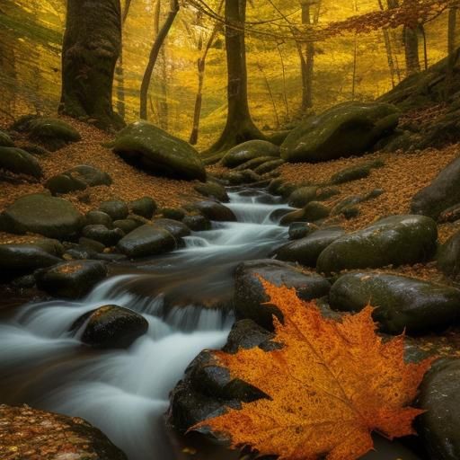 Autumn Forest Stream Macro Photography