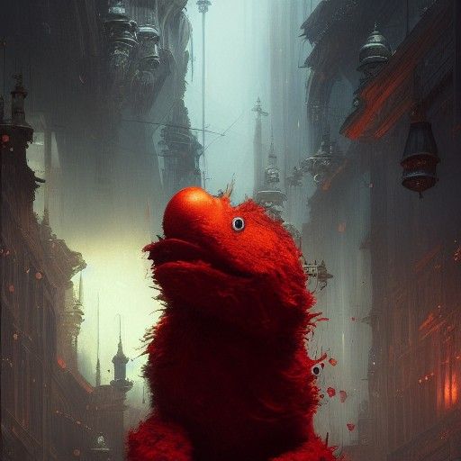Elmo in Dark Fantasy Style, 8k Resolution